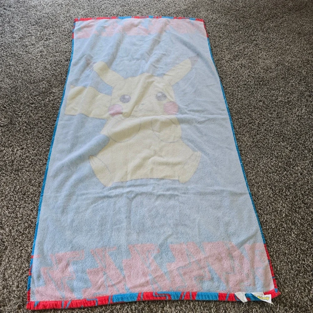 Pokemon Pikachu Beach Towel Kids Adult Blue Red Yellow 100% Cotton 2017 Nintendo